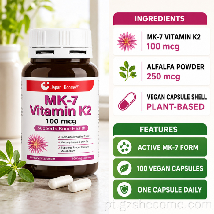 Shecome Vitamina K2 MK-7 Cápsulas Saúde Óssea